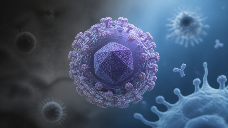 Scientific visualization of an HHV-7 herpesvirus particle